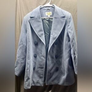 Talbots Baby Blue Pea Coat Buttons Wool Cashmere Beautiful Warm Winter Sz 12